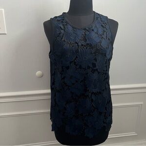 Elegant Navy Floral Lace Sleeveless Top